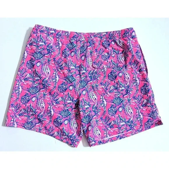 Vineyard Vines 5 Inch Printed Chappy Swim Trunks Size XL Pink Blue Seahorses